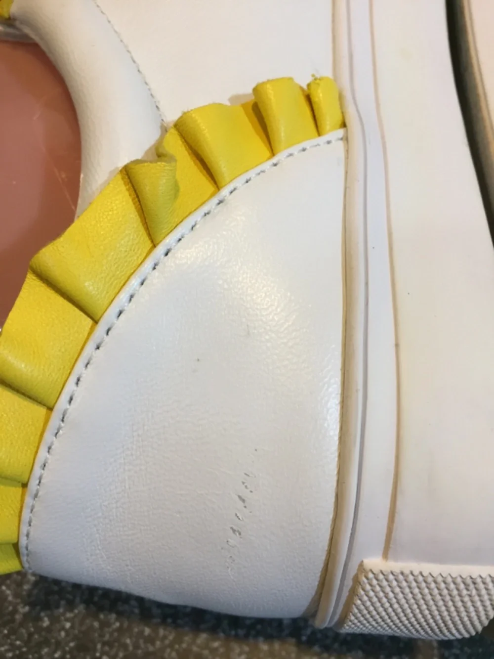 Talbots White and Yellow Leather Ruffle-Back Sneakers